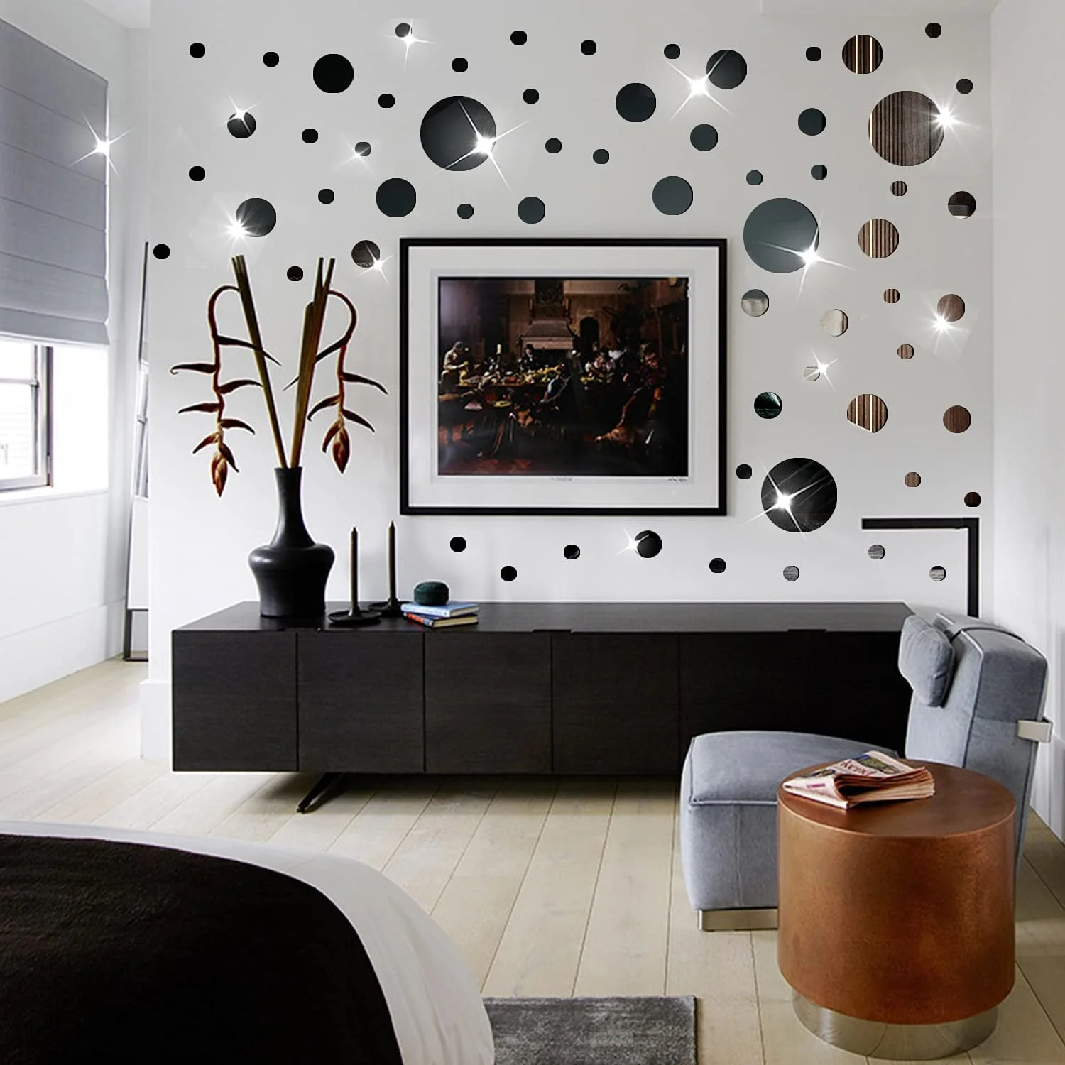 Настінна наклейка DIY Набір акрилових дзеркальних наклейок 60 штук Чорний, фото №3