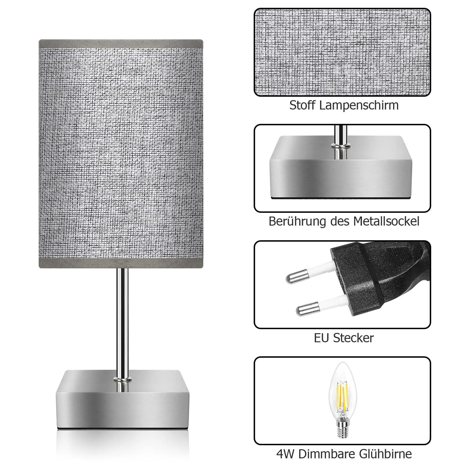 Настільна лампа Touch Dimmable E14 Retro Grey, фото №4