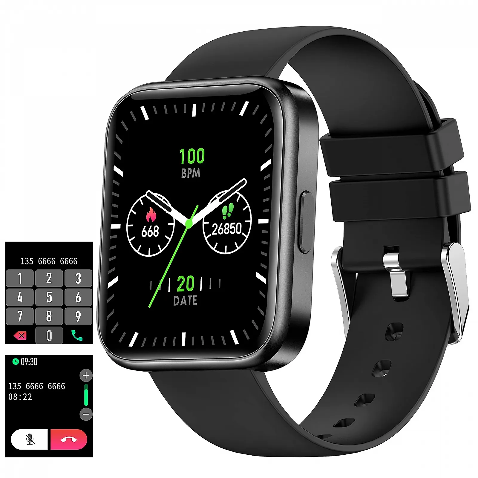 Смарт-часы с возможностью совершения звонков через динамик, 1,7-дюймовый сенсорный экран, прямое соединение с Bluetooth-наушниками, беспроводные, хранение музыки, поддержка Whatsapp, фитнес-трекер, измерение кровяного давления, монитор сердечного ритма, шагомер, спортивные часы, черные, фото №9 Смарт-часы с возможностью совершения звонков через динамик, 1,7-дюймовый сенсорный экран, прямое соединение с Bluetooth-наушниками, беспроводные, хранение музыки, поддержка Whatsapp, фитнес-трекер, измерение кровяного давления, монитор сердечного ритма, шагомер, спортивные часы, черные, фото №9