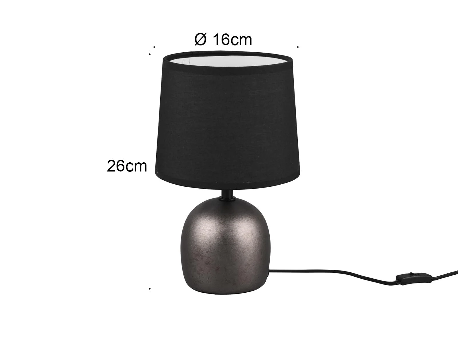 Настільна лампа мала з керамічною основою срібляста тканинний плафон чорна висота 26 см, фото №4