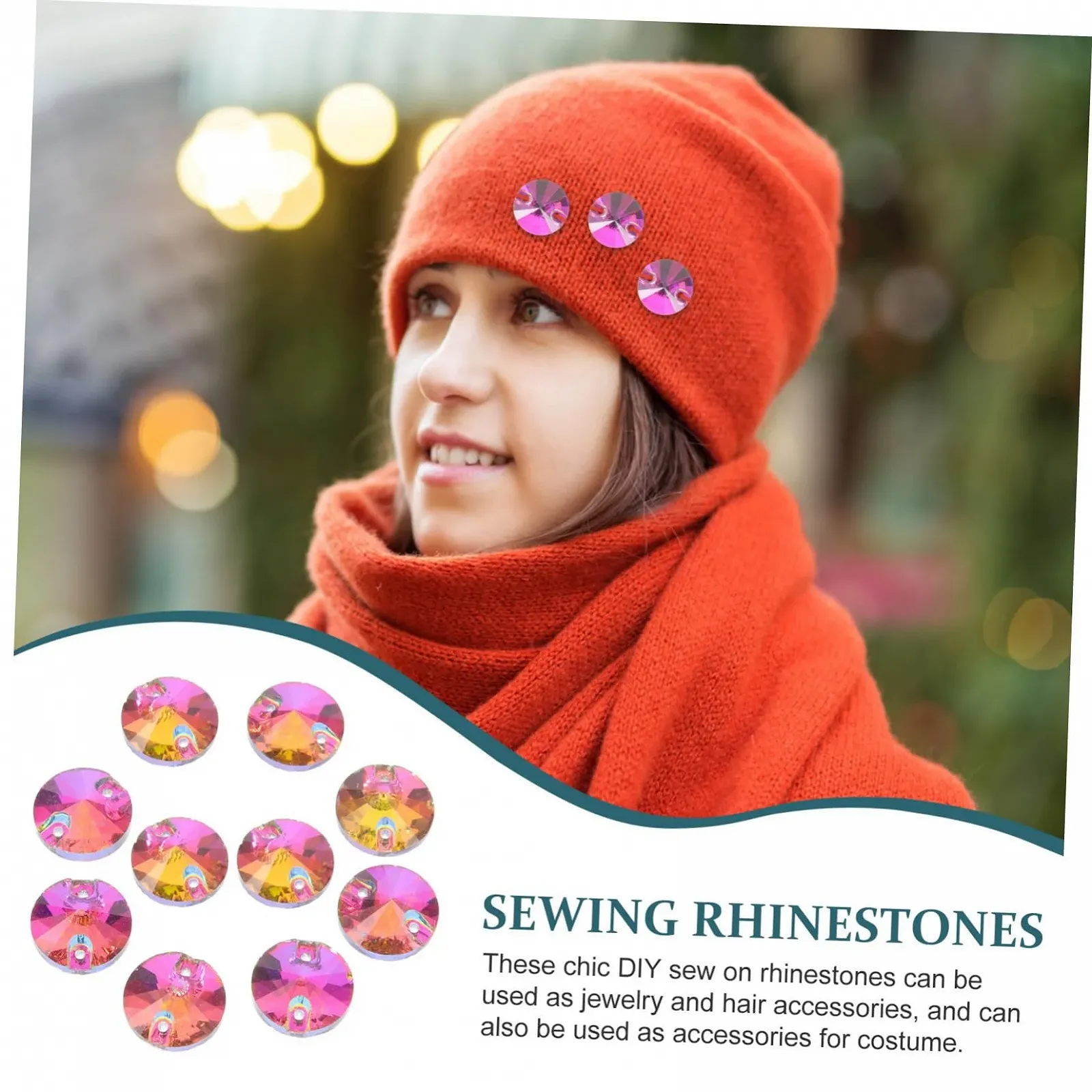 Стрази Пришивні Sewroro Круглі для творчих проєктів, кольорові, 48 шт., фото №3