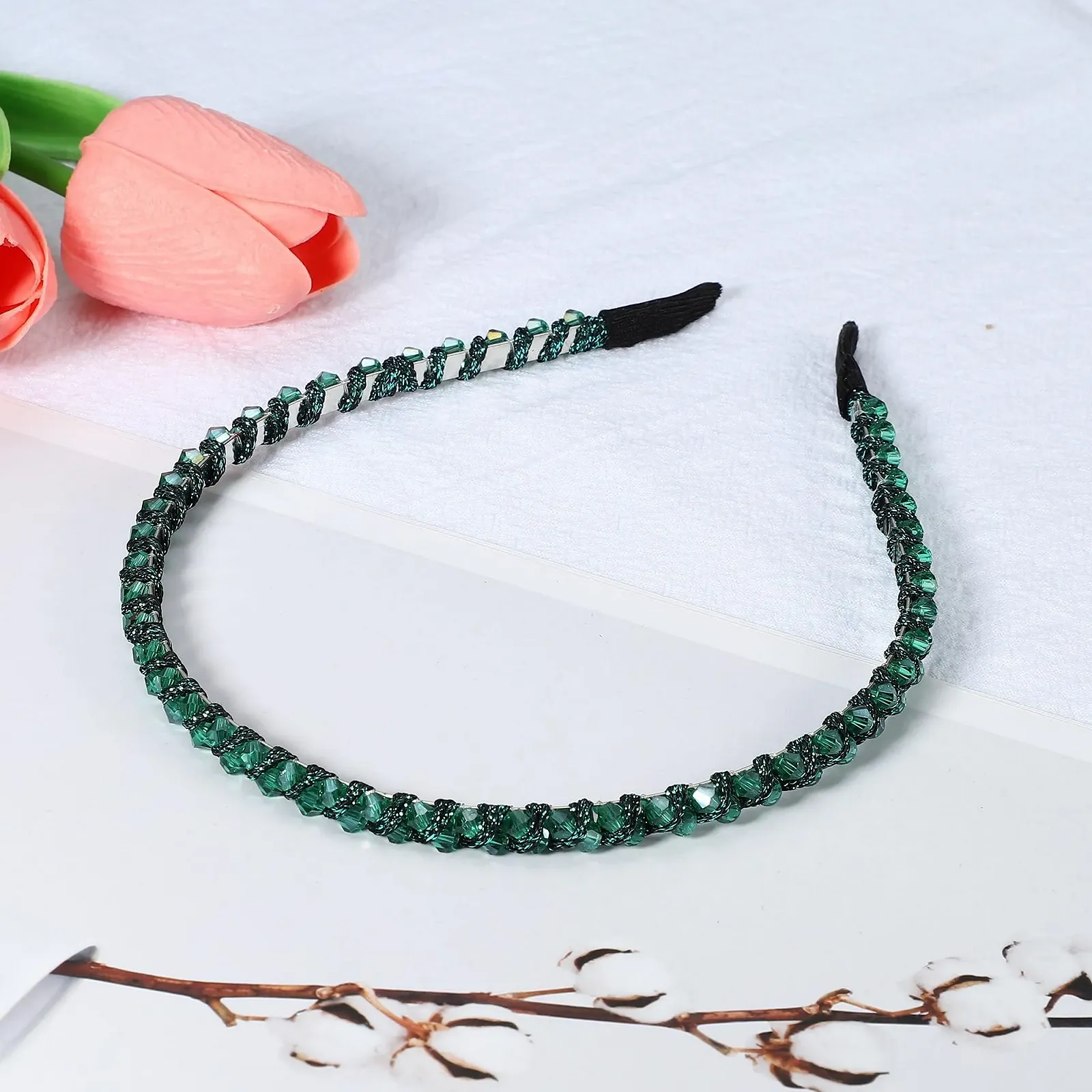 Обруч для волосся VOCOSTE з Rhinestone для жінок Зелений 0,6 см, фото №6