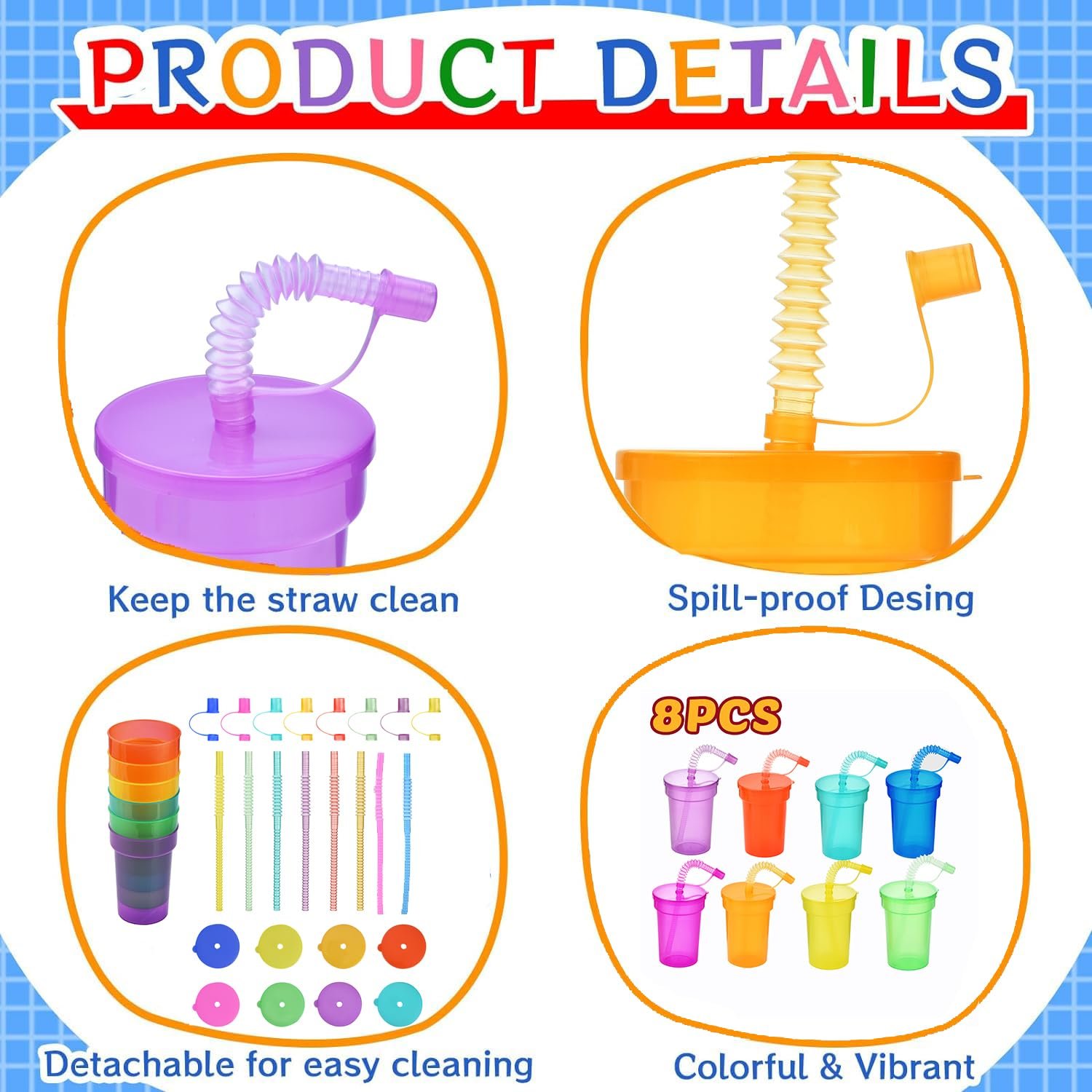 Набір стаканів VITEVER для вечірок 16 шт, Багаторазові пластикові стакани з кришками та соломинками, фото №3 Набір стаканів VITEVER для вечірок 16 шт, Багаторазові пластикові стакани з кришками та соломинками, фото №3