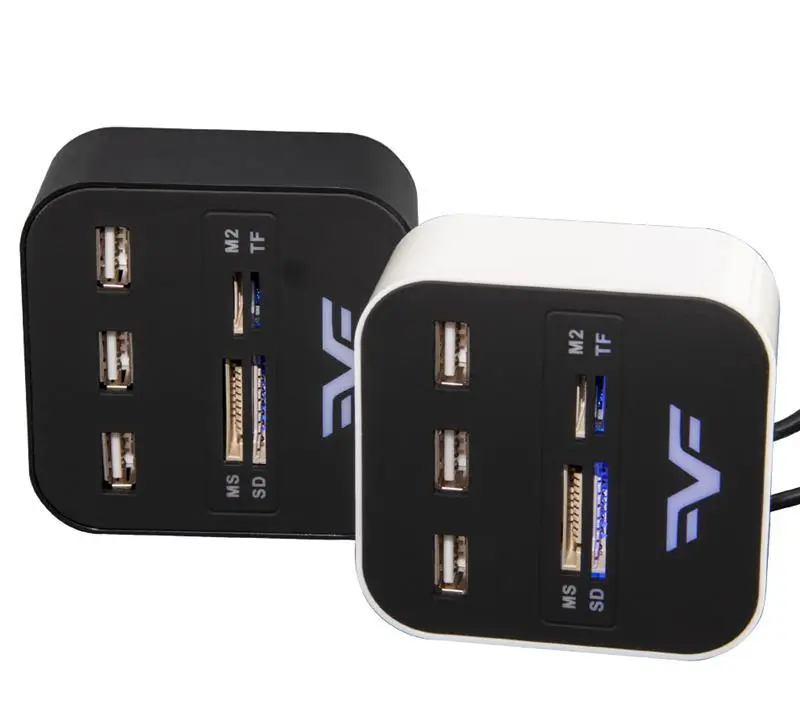 Концентратор USB 2.0 Frime 3хUSB2.0, SD MS TF Black/White (FHC-AllinOne3p2W), фото №3