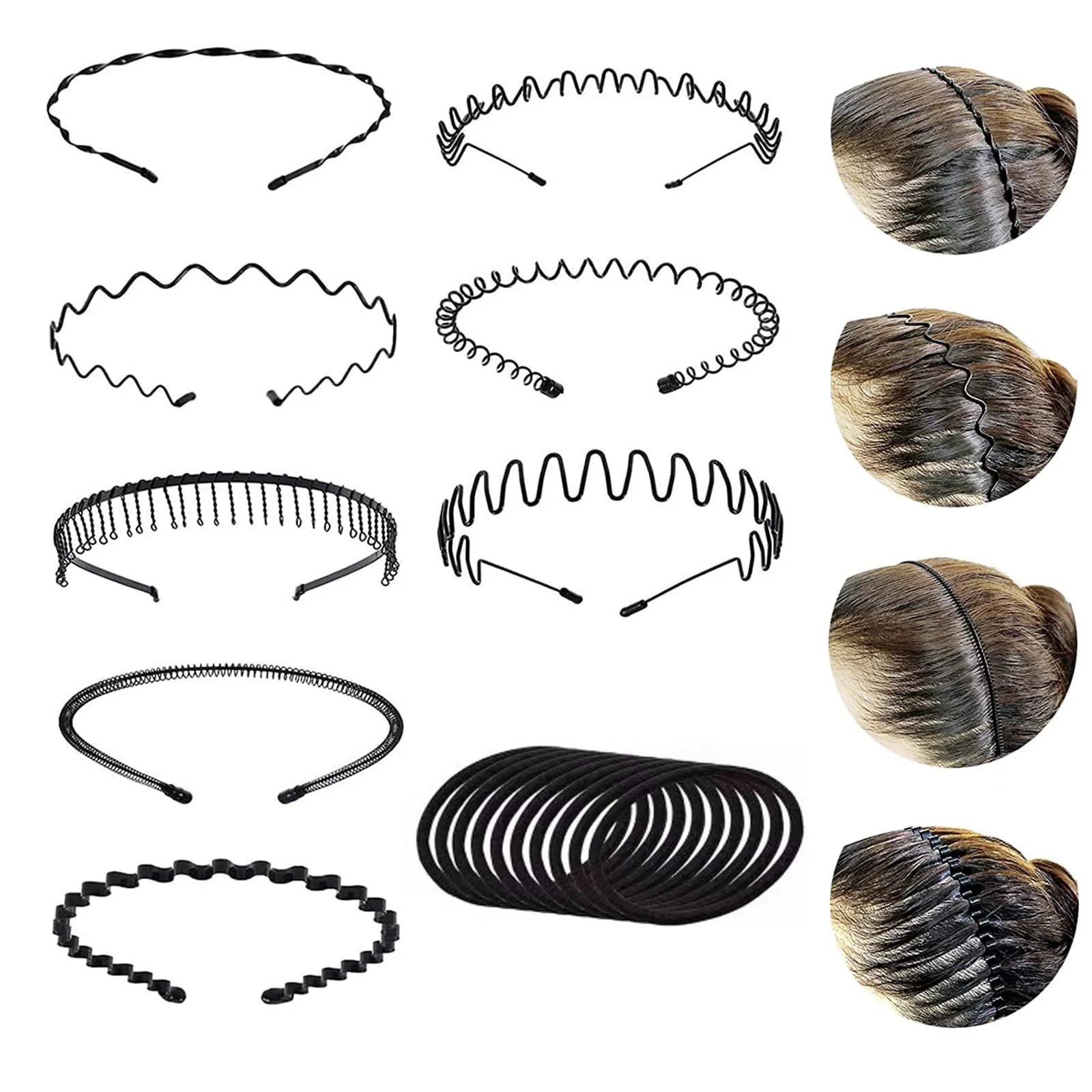 Унісекс Металева Обруч на Голову Хвиляста Чорний, фото №1