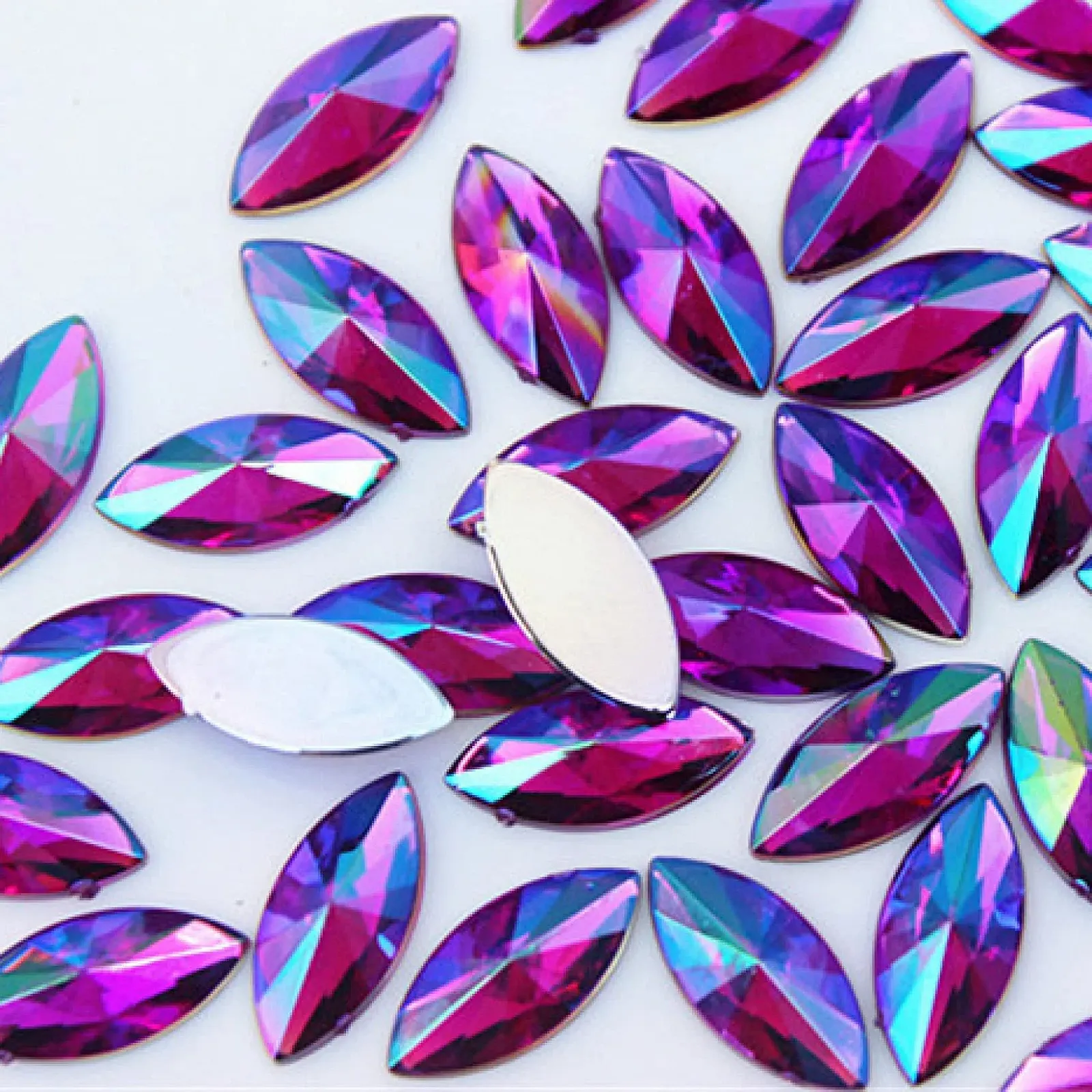 Стрази Кінське Око CHENRANYIN 7 x 14 мм, акрил, без термофіксації, 100 шт., AB, темно-фіолетовий, фото №1