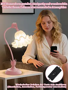 Настільна лампа Flower у формі квітки LED приліжкова 3 режими кольору димована synthetic.ua - Фото 1