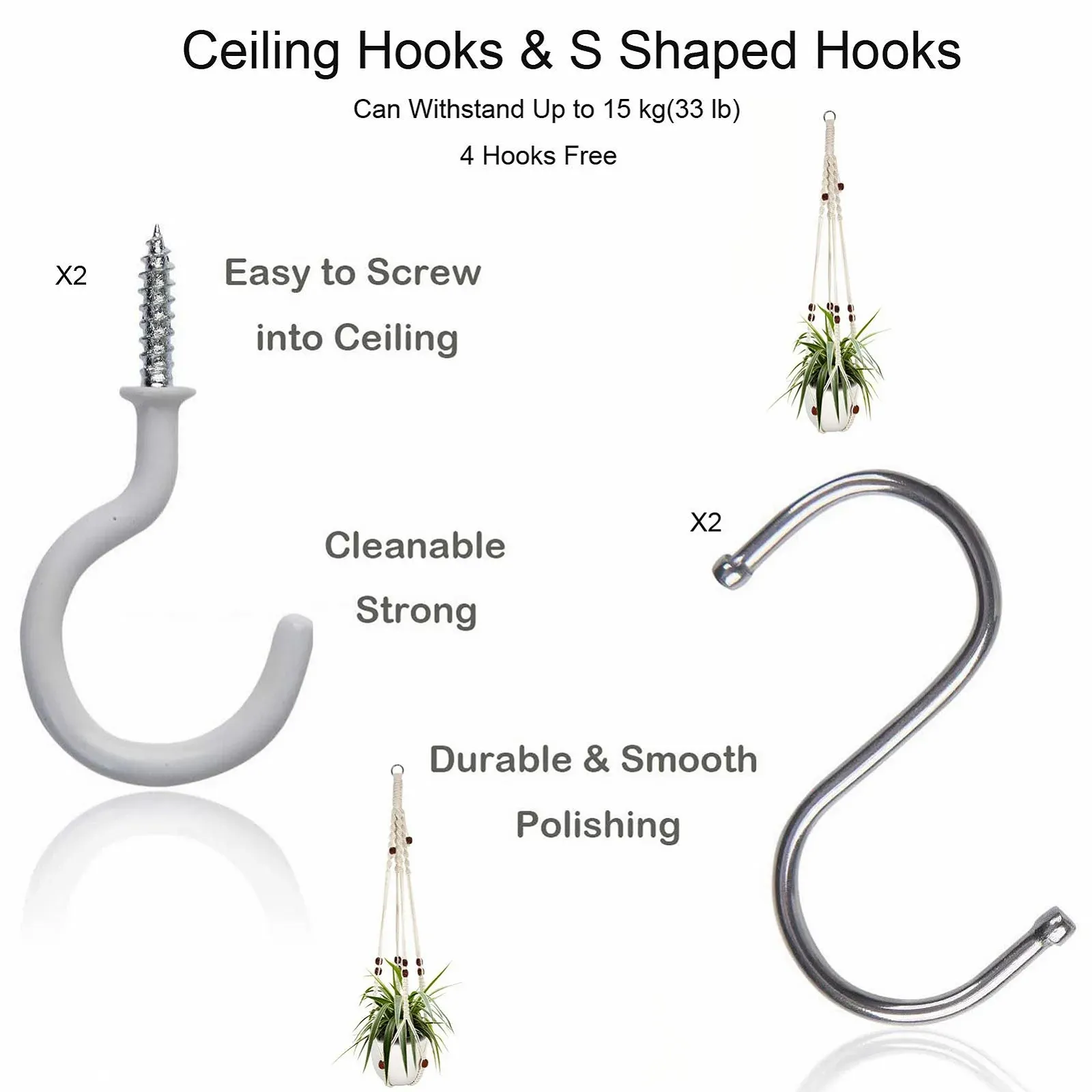 Підвісне кашпо макраме з бавовняної мотузки на 4 ніжки, фото №2