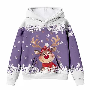 Пуловер Детский Рождественский Свитер Повседневный Топ Детский Свитер с Мультяшной Головой Оленя, с длинными рукавами (2–12 лет) synthetic.ua - Фото 1