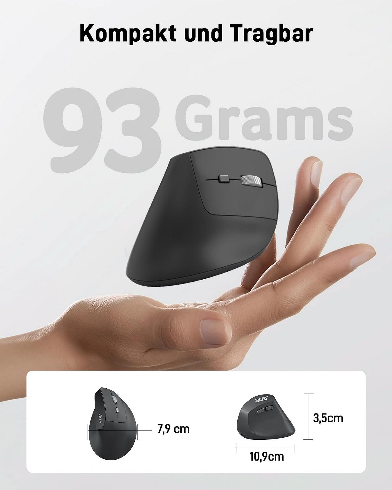 Миша Acer Бездротова, Перезаряджувана 2.4 GHz Вертикальна з 3 DPI, 6 Кнопками, фото №7