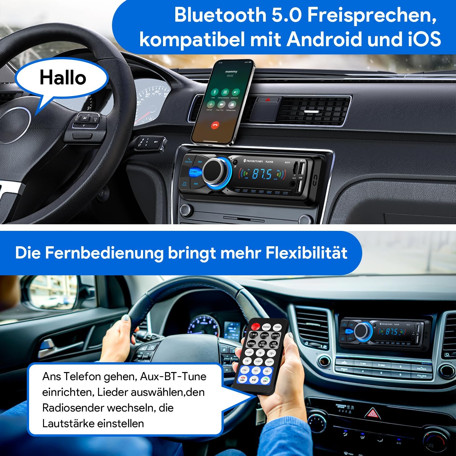 Автомагнітола CENXINY 1Din Bluetooth FM 2USB/AUX/SD Card/MP3 Player з пультом дистанційного керування, фото №2