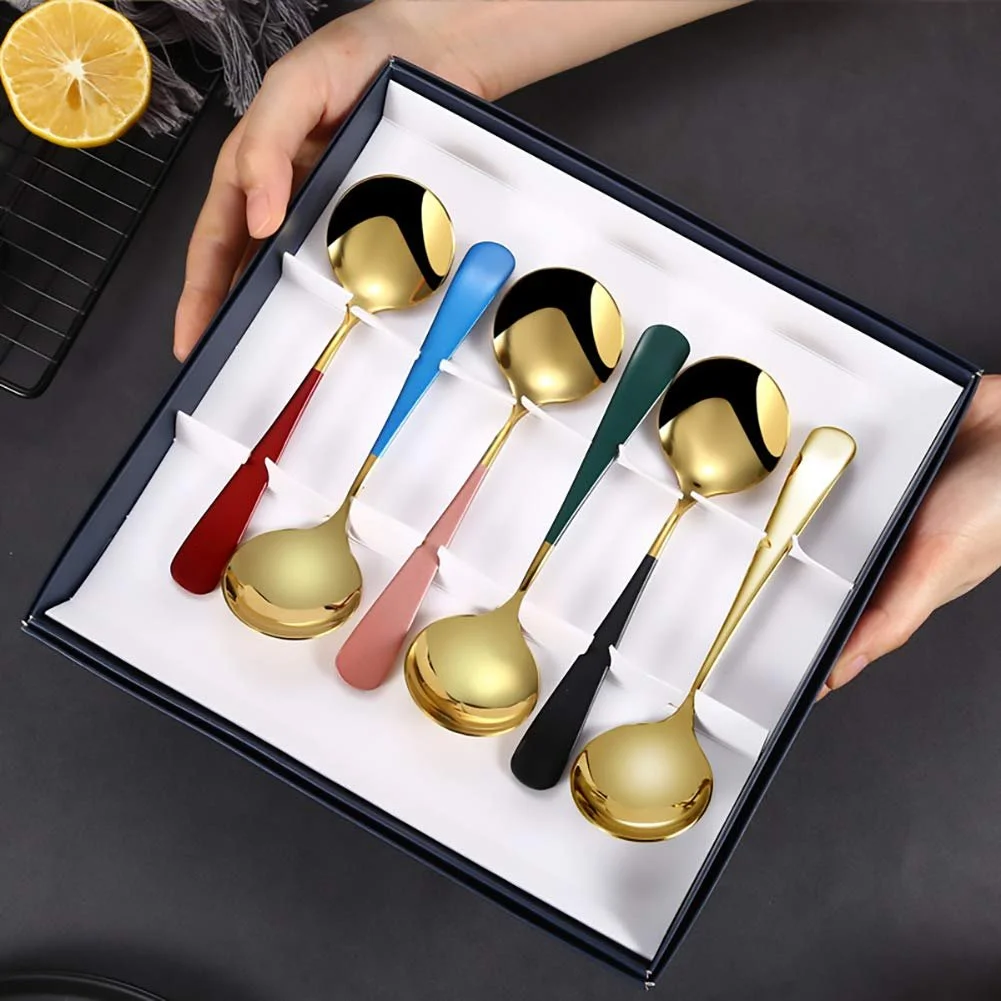 Ложка Супова з кольоровою ручкою Elegant Life Time з нержавіючої сталі, 6 шт, золота, фото №5