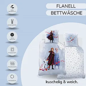 Постельное белье MTOnlinehandel Фланель Frozen Anna Elsa & Olaf, 135 x 200 см, Мягкое, для зимы, 1 Наволочка 80 x 80 см + Пододеяльник 135 x 200 см, Хлопок, Frozen synthetic.ua - Фото 1