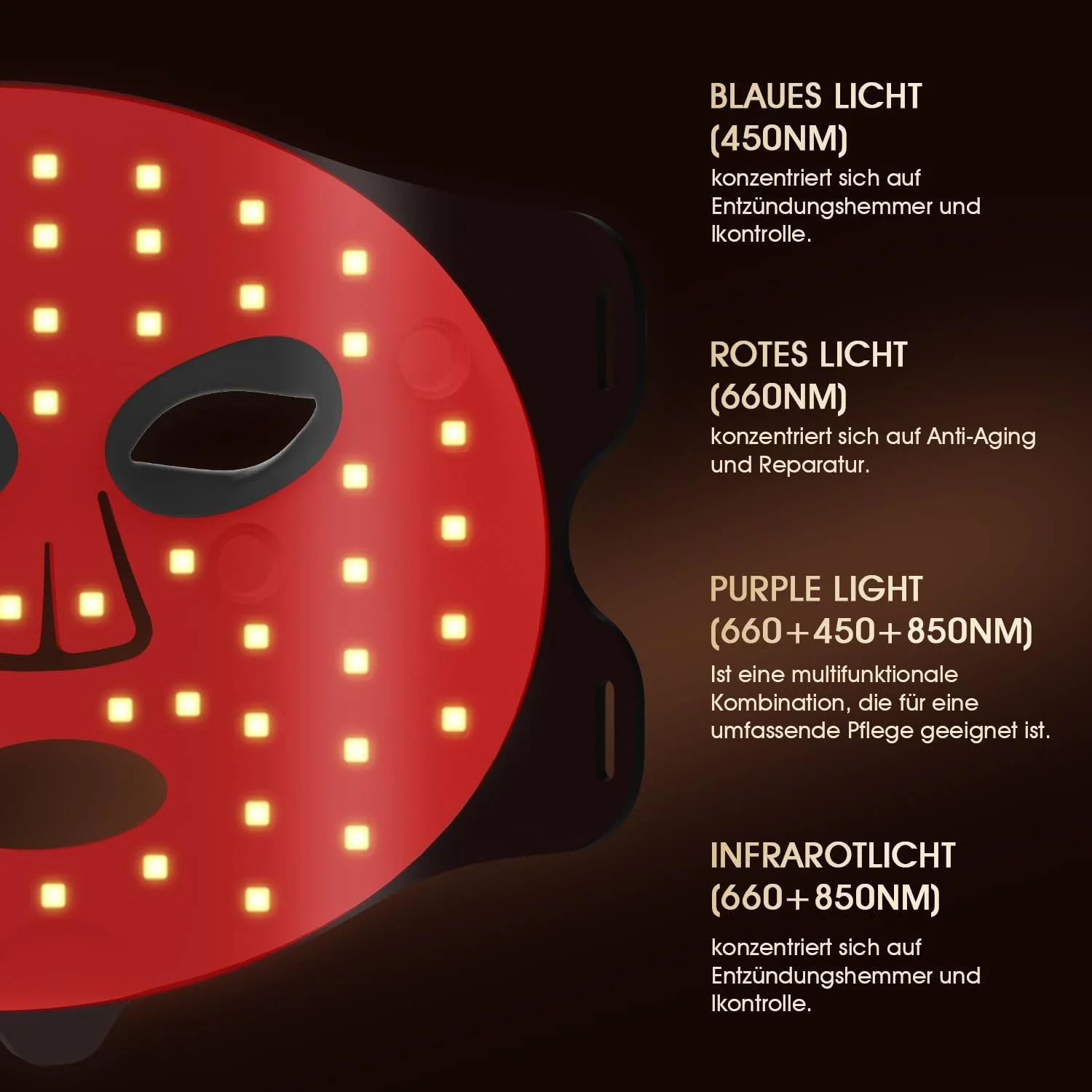 LED Маска для обличчя KIYTARBOO Терапія червоним світлом 3 кольори Світлотерапевтична маска для антивікового догляду, фото №4