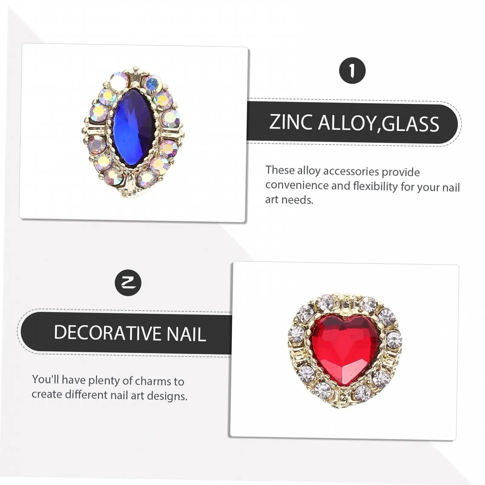 Healeved Набор 10 шт. для дизайна ногтей, плоские подвески для ногтей, аксессуары для гелевых ногтей, украшения для ногтей, подвески для ногтей в форме сердца, украшения для ногтей в форме лошадиного глаза, наклейки для ногтей, 3D стекло, фото №7