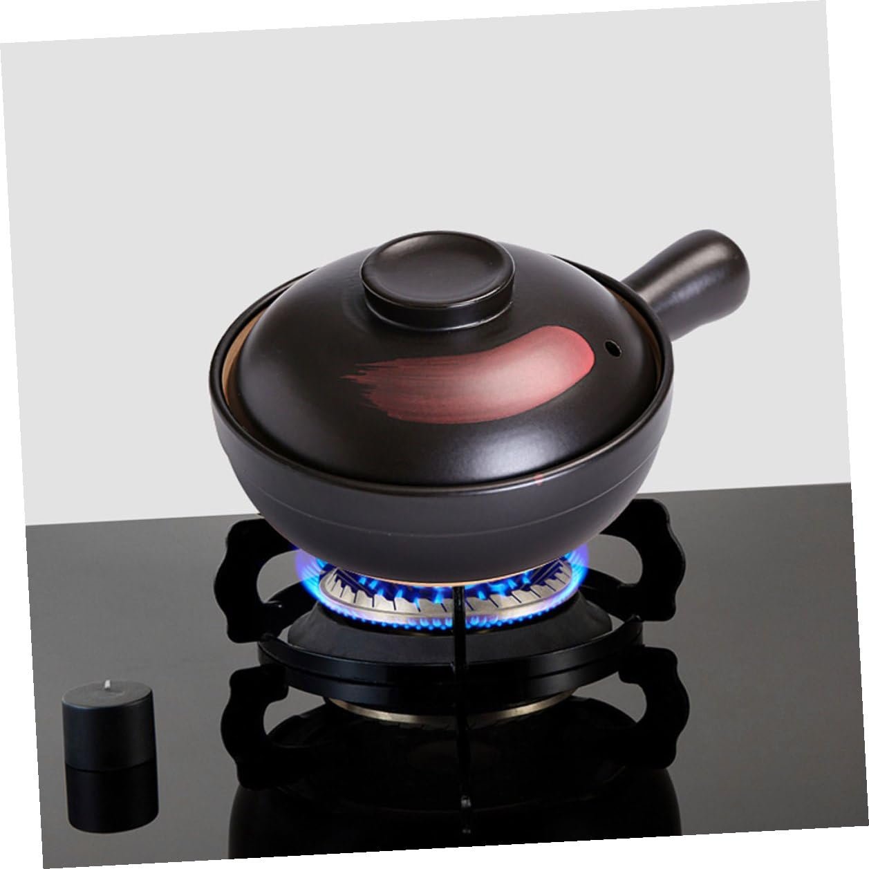 Кастрюля для тушения глиняная с ручкой термостойкая антипригарная Черно-красная узорчатая, фото №3