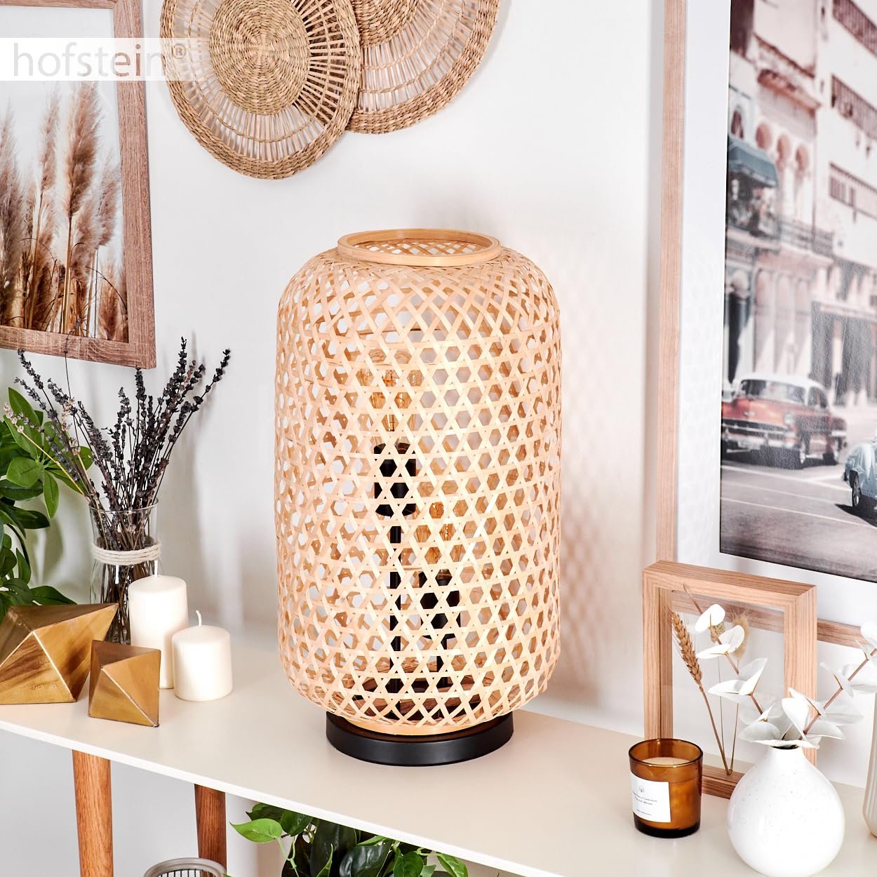 Настільна лампа Bauro Modern Boho Метал/Бамбук 2 x E27 Чорний/Натуральний, фото №3