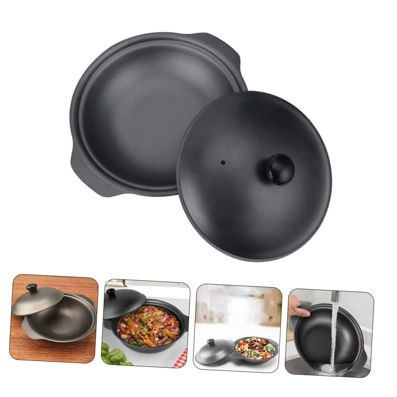 Чугунная кастрюля для запекания с крышкой для тушения, супов, риса и жаркого, фото №2