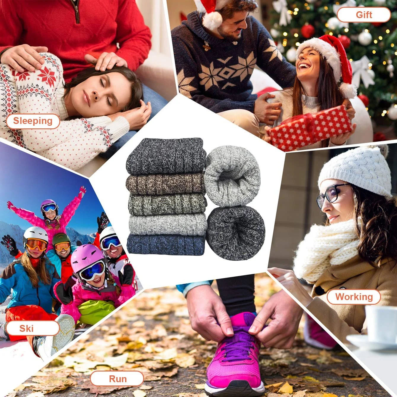 Теплі жіночі шкарпетки з мериносової вовни, 5 пар, фото №7