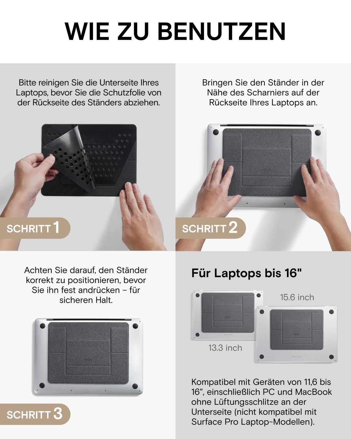 Підставка для ноутбука MOFT, складна підставка для ноутбука з 2 регульованими кутами, покращує поставу, сумісна з MacBook Air, MacBook Pro 11 - 16 дюймів, самоклеюча - Misty Bay, фото №9