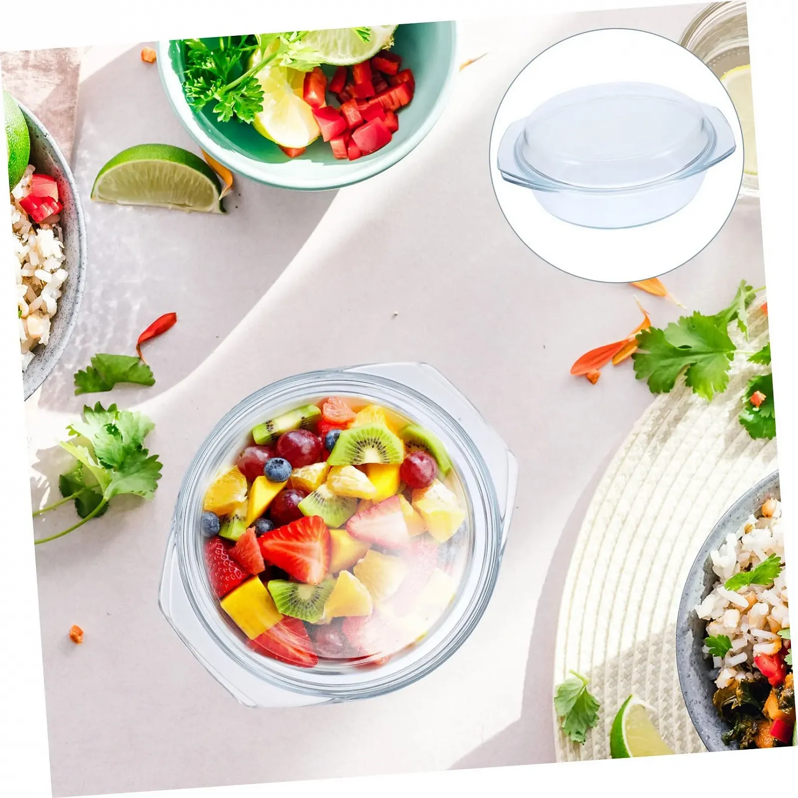 Кастрюля-кесероль Toyvian Круглая Термостойкое стекло с крышкой и ручками, фото №5