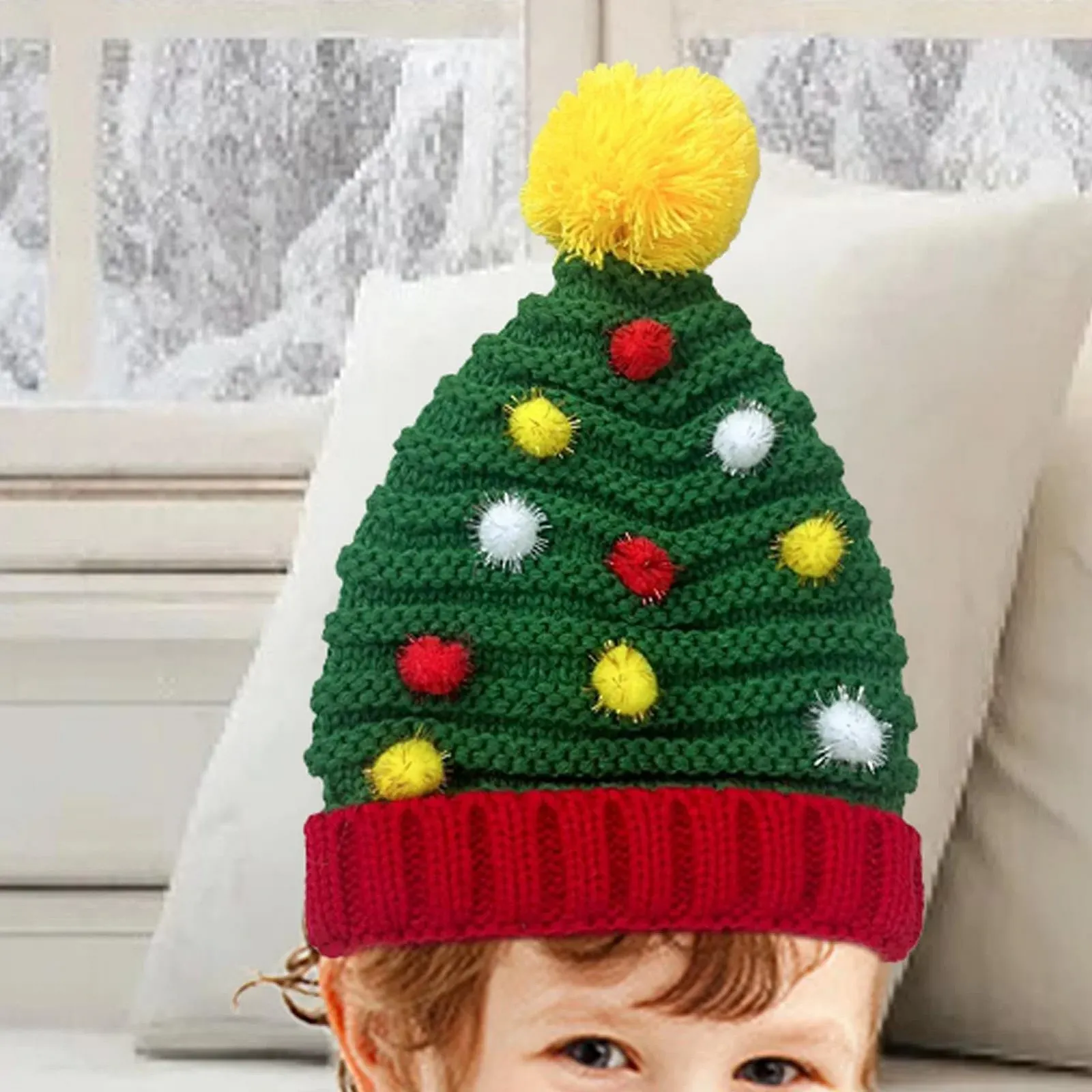 Шапка-бини Вязаная Рождественская елка Kixolazr, фото №3 Шапка-бини Вязаная Рождественская елка Kixolazr, фото №3