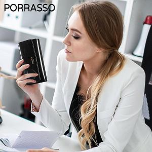 Кошелек PORRASSO Кожаный Модный Женский Большой с RFID защитой Длинный с 10 отделениями для карт Черный Классический synthetic.ua - Фото 1