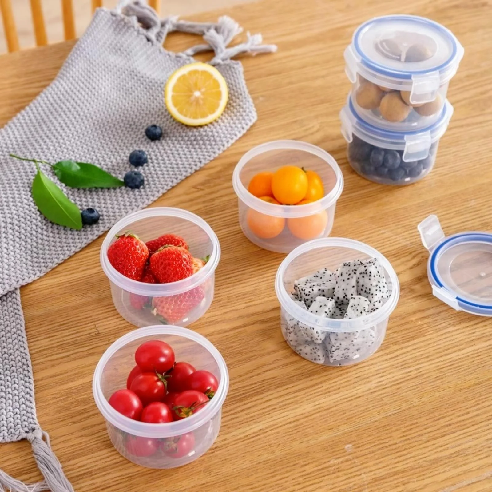 Контейнери для зберігання продуктів набір 6 шт. круглі 300 мл маленькі пластикові, фото №5 Контейнери для зберігання продуктів набір 6 шт. круглі 300 мл маленькі пластикові, фото №5
