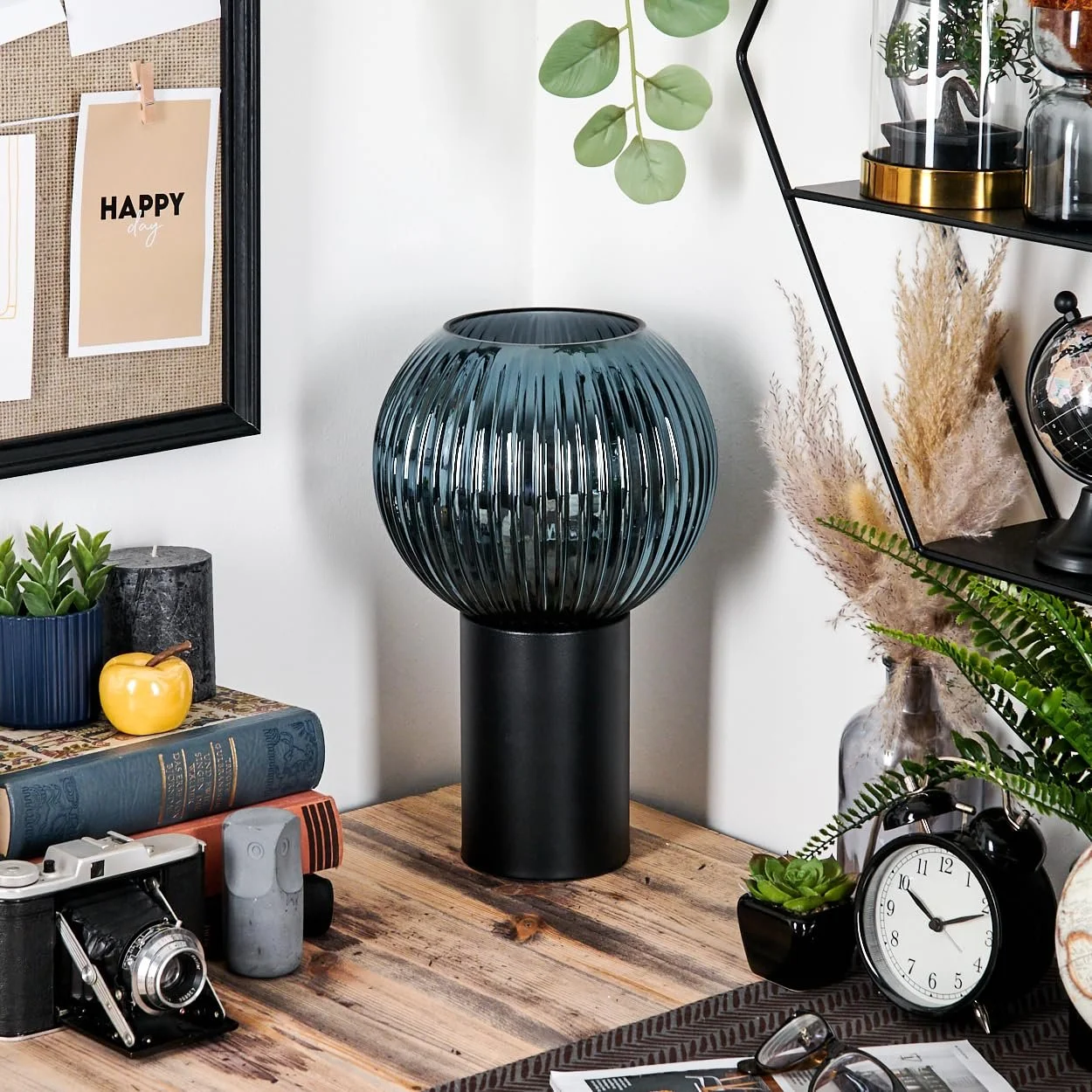 Настільна лампа HOFSTEIN Koyoto E27 металева чорно-синя, фото №3