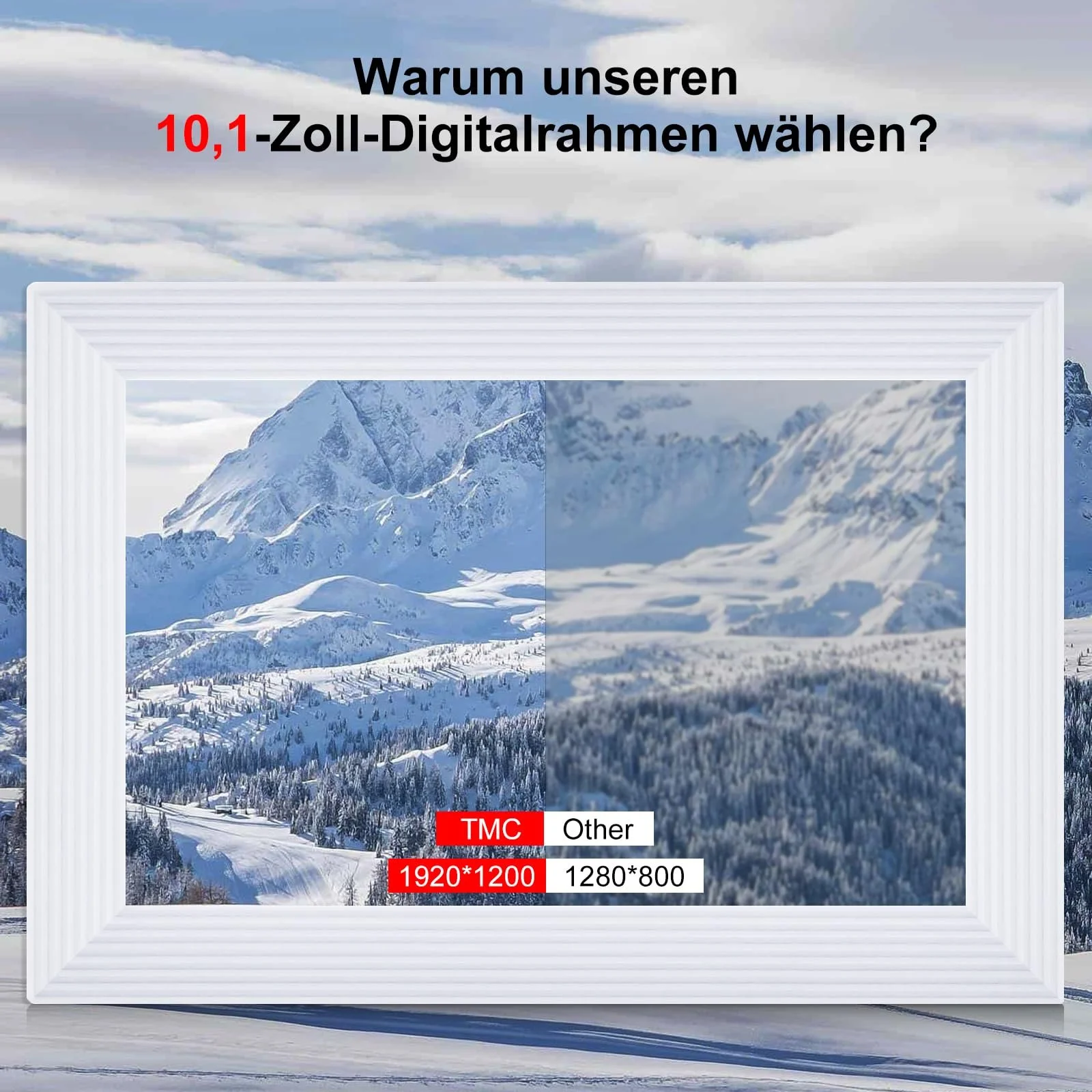 Цифровая фоторамка Frameo 10.1 дюйма HD IPS Touchscreen WiFi 32 GB Белая, фото №3