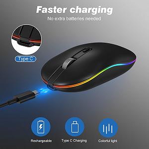 Мышь RaceGT Беспроводная Перезаряжаемая 2.4GHz LED Беспроводная USB-A & Type-C Приемник Тихая 3 Регулируемых Уровня DPI с Переключателем Включения/Выключения synthetic.ua - Фото 1