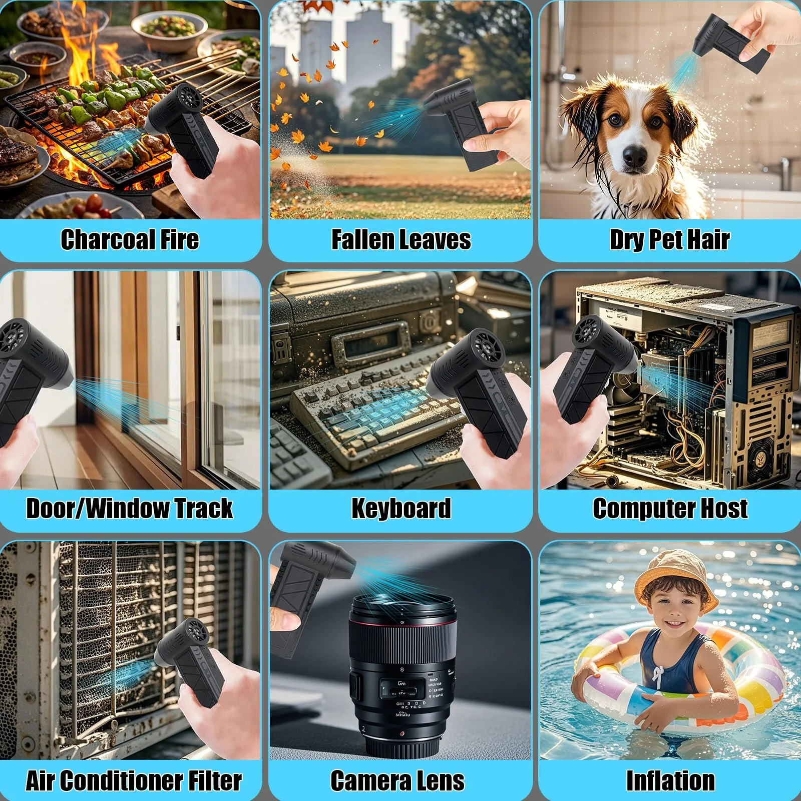 Електрична повітродувка для видалення пилу 4 швидкості 130000 RPM з ліхтариком та щіткою USB Quick Charge, фото №6 Електрична повітродувка для видалення пилу 4 швидкості 130000 RPM з ліхтариком та щіткою USB Quick Charge, фото №6