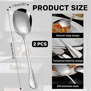 Набор из 2 больших ложек 25,5 см, полированные ложки из нержавеющей стали, сервировочные ложки, большие, ложки для шведского стола, используются в буфетах ресторанов для разделения блюд, сервировочные ложки (серебряные) - Фото 1