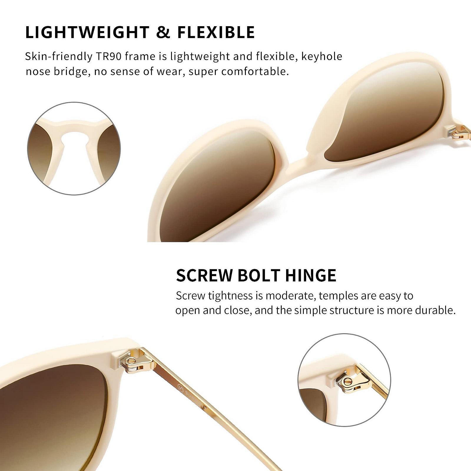 Вінтажні круглі сонцезахисні окуляри SUNGAIT, класичний ретро-дизайнерський стиль, молочно-біла оправа, коричневі градієнтні лінзи, фото №4