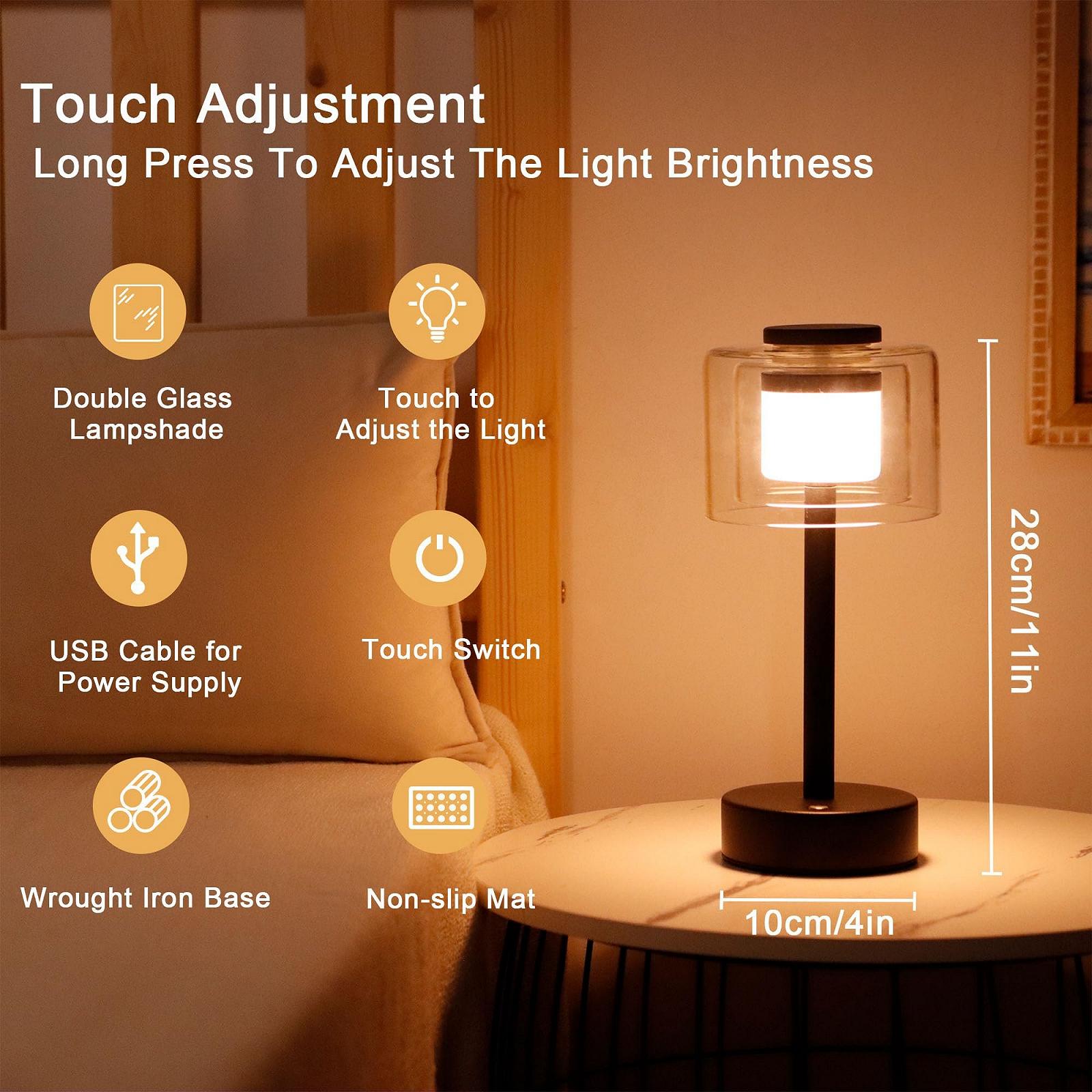 Настільна лампа JHY DESIGN Металева на батарейках з лампочкою 22 см, фото №2