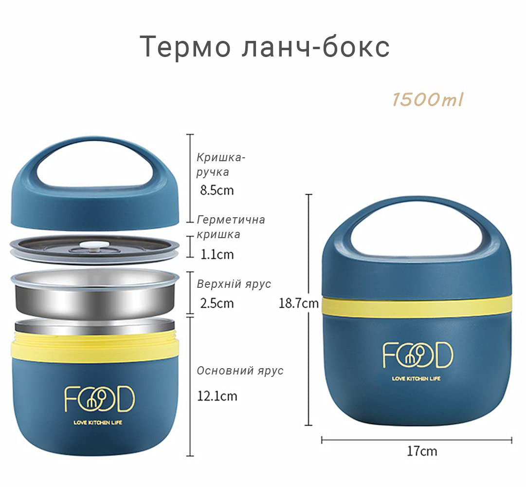 Комплект ланч бокс термо супница с приборами и термосумкой Food 1500 мл зеленый, фото №4