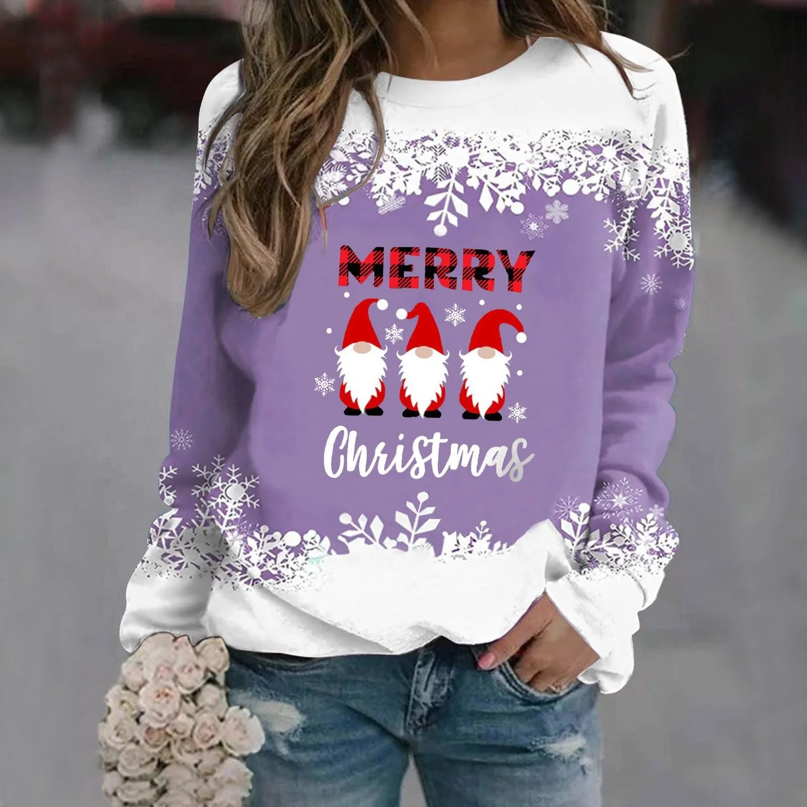 Женский свитшот Generisch Элегантный Длинный Повседневный Пуловер Осенний Базовый Туник Без капюшона Классический, фото №3