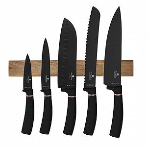 Набір ножів Berlinger Haus Black Rose Collection, 6 шт, чорний/рожеве золото, з дерев'яною магнітною підставкою - Фото 1