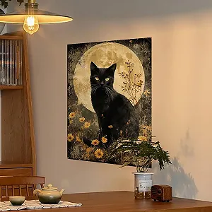 Наклейка на стіну OOTSR Black Cat Flowers Moon Вінілова Чорна synthetic.ua - Фото 1