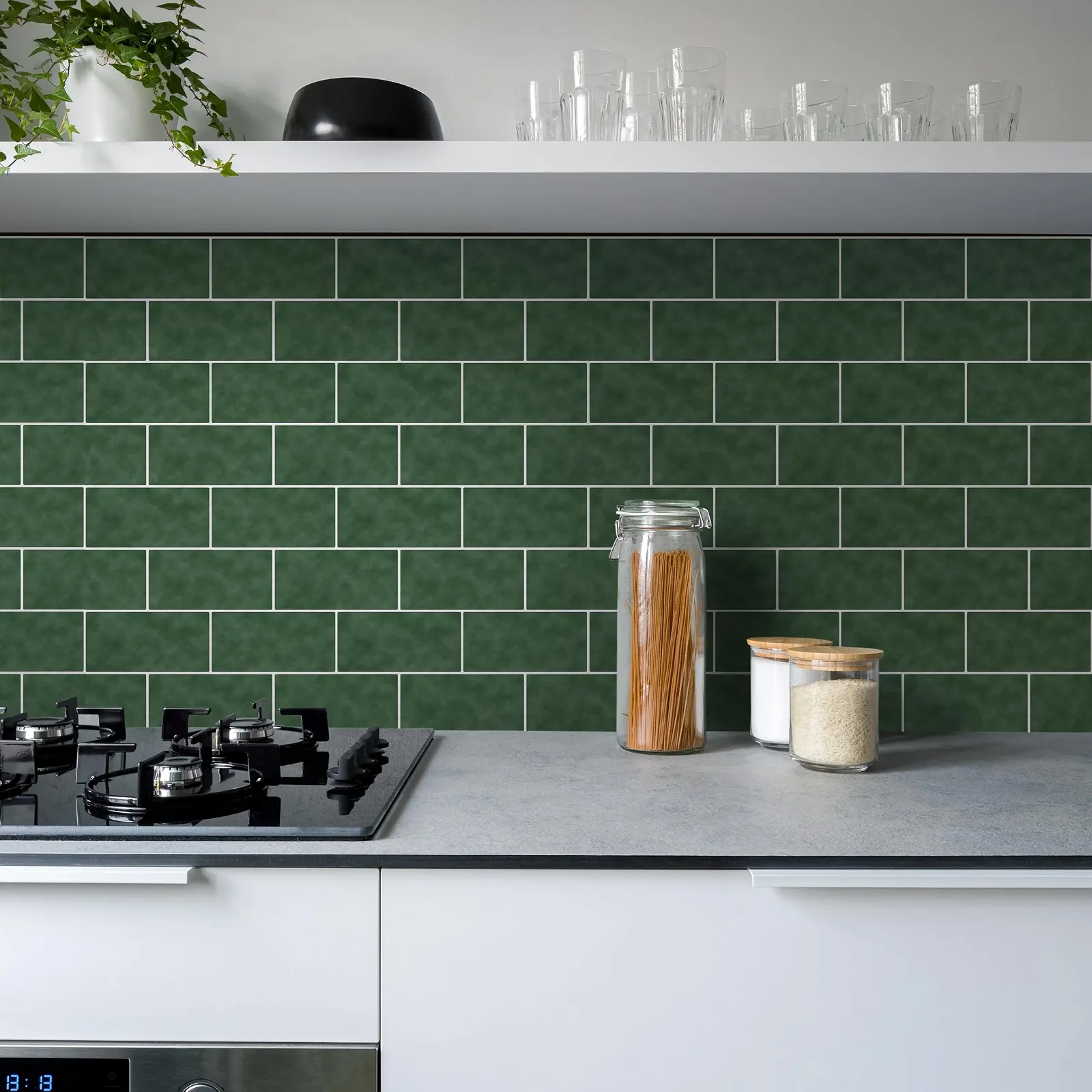 Наклейки на плитку Alwayspon вінілові темно-зелені 24 шт 30 см, фото №5