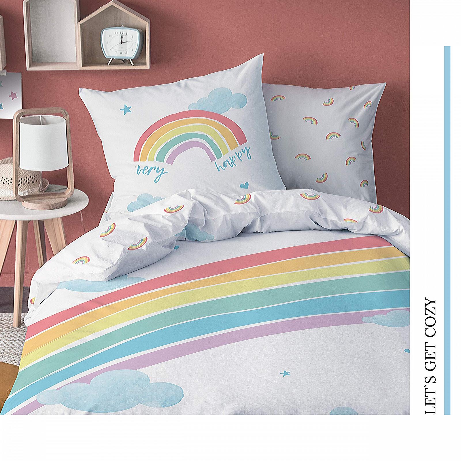Комплект Постільної Білизни MTOnlinehandel Rainbow, Дитяча, Райдуга, Хмари, Зірки, Сердечка, 80 x 80 см, 135 x 200 см, 100% Бавовна, фото №4