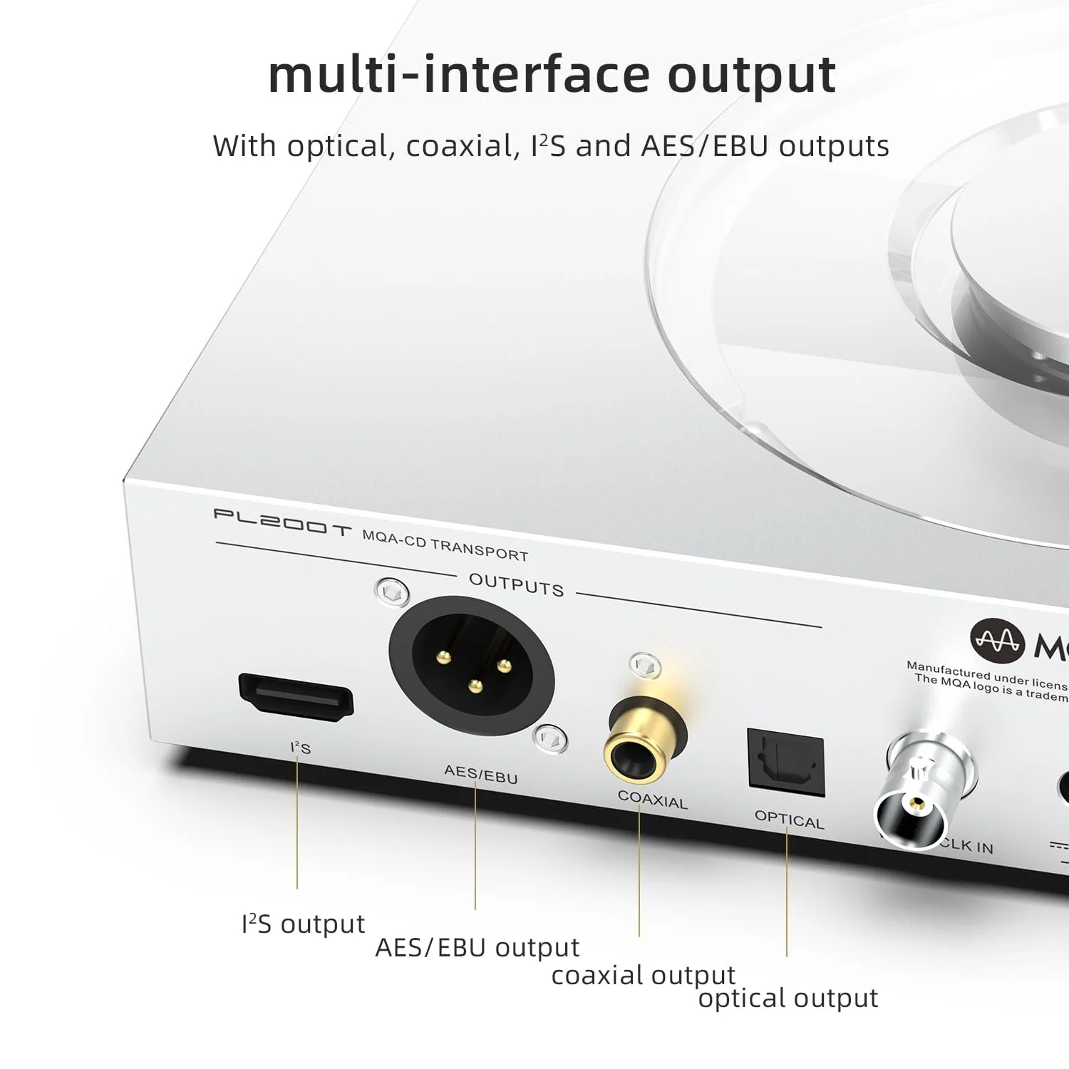 CD-проигрыватель SMSL PL200T MQA-CD HiFi декодер 32 бит/768 кГц DSD512 Оптический/Коаксиальный/I²S/AES выход Профессиональный вход тактового генератора Домашняя/Студийная аудиосистема Прозрачная пылезащитная крышка, фото №6