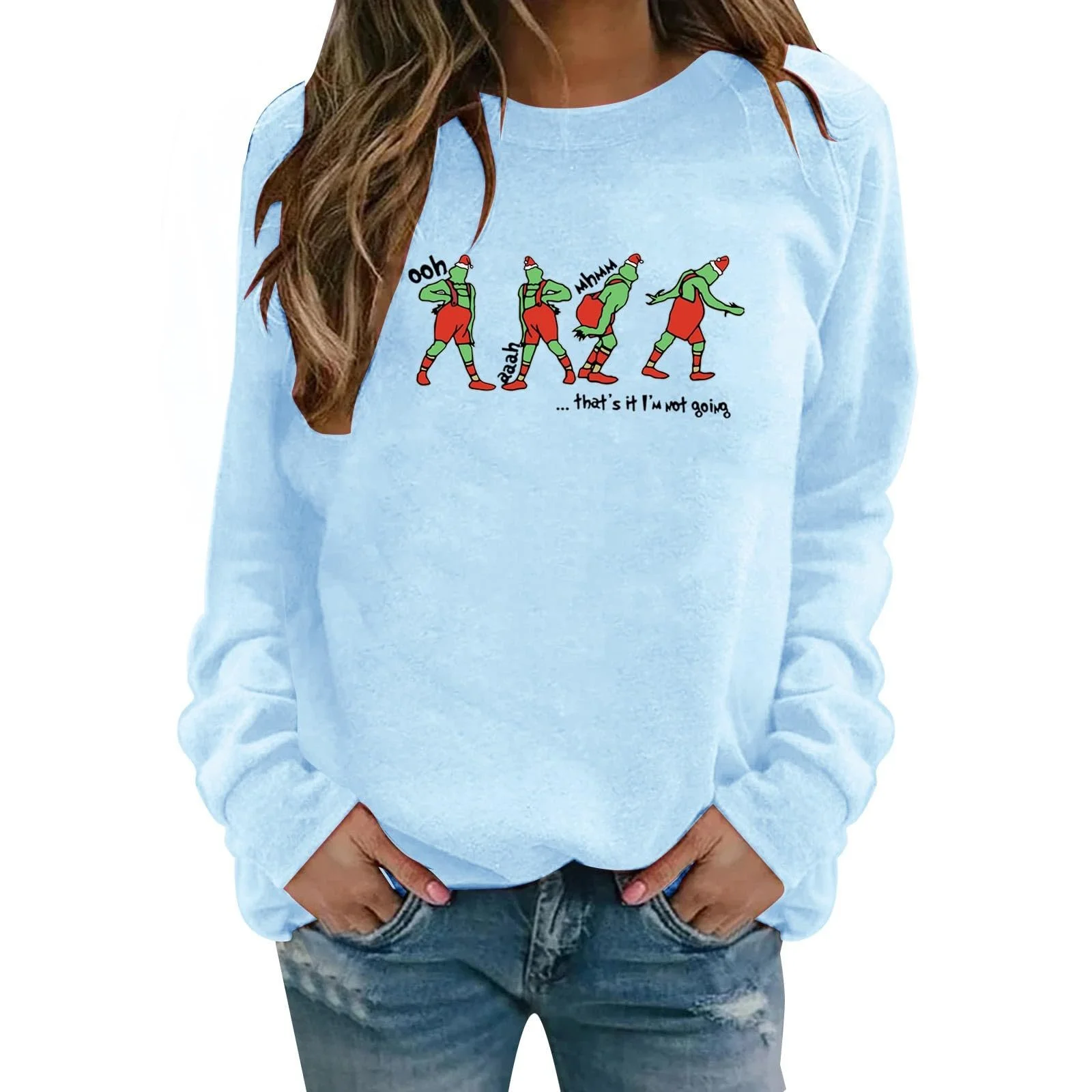 Рождественский свитер BHXUTK Женская толстовка с рождественским принтом елки, круглым вырезом, длинными рукавами, повседневный рождественский верх, смешной рождественский худи, рождественский джемпер, фото №1