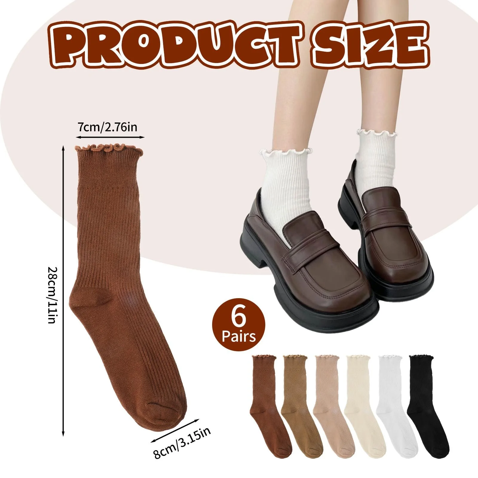 Шкарпетки з рюшами Vin Beauty Жіночі, 6 пар, Кольорові, Бавовна, фото №2