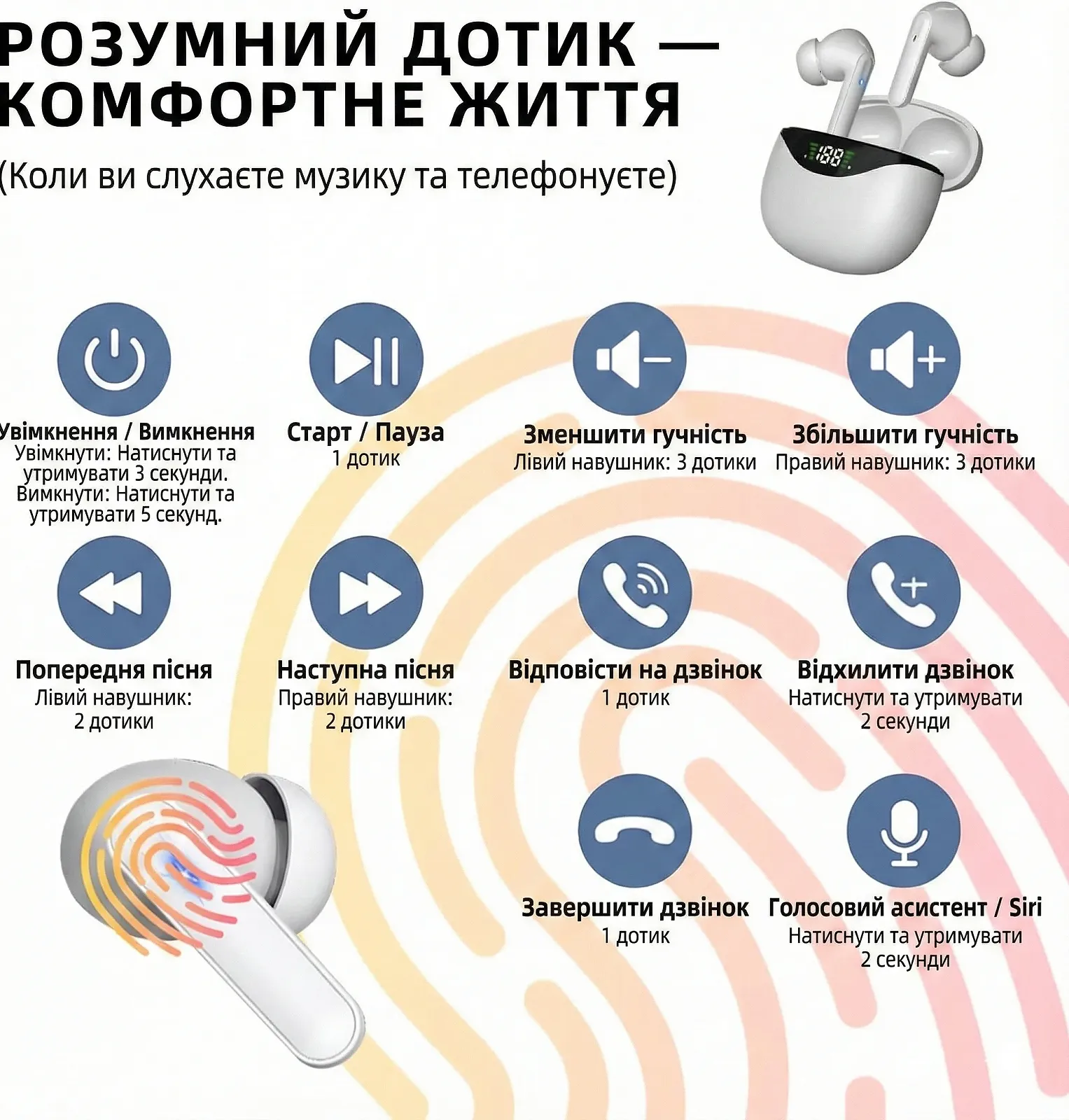 Бездротові навушники TWS Quality Park CS121 / Bluetooth 5.2 / Вологозахист / До 35 годин роботи від кейсу / Білі, фото №3 Бездротові навушники TWS Quality Park CS121 / Bluetooth 5.2 / Вологозахист / До 35 годин роботи від кейсу / Білі, фото №3
