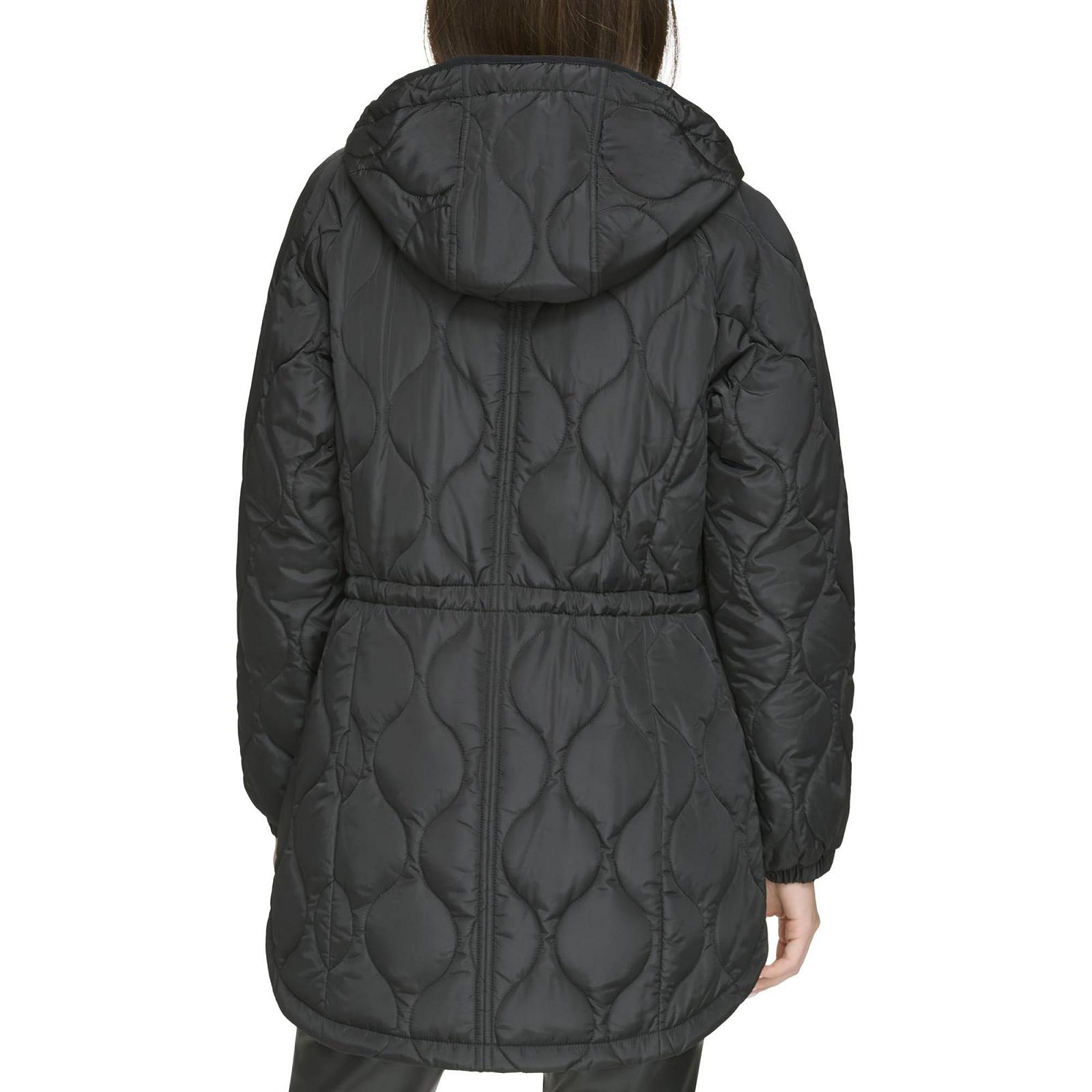 Пальто DKNY Жіноче стьобане на блискавці з капюшоном стьобане, фото №3