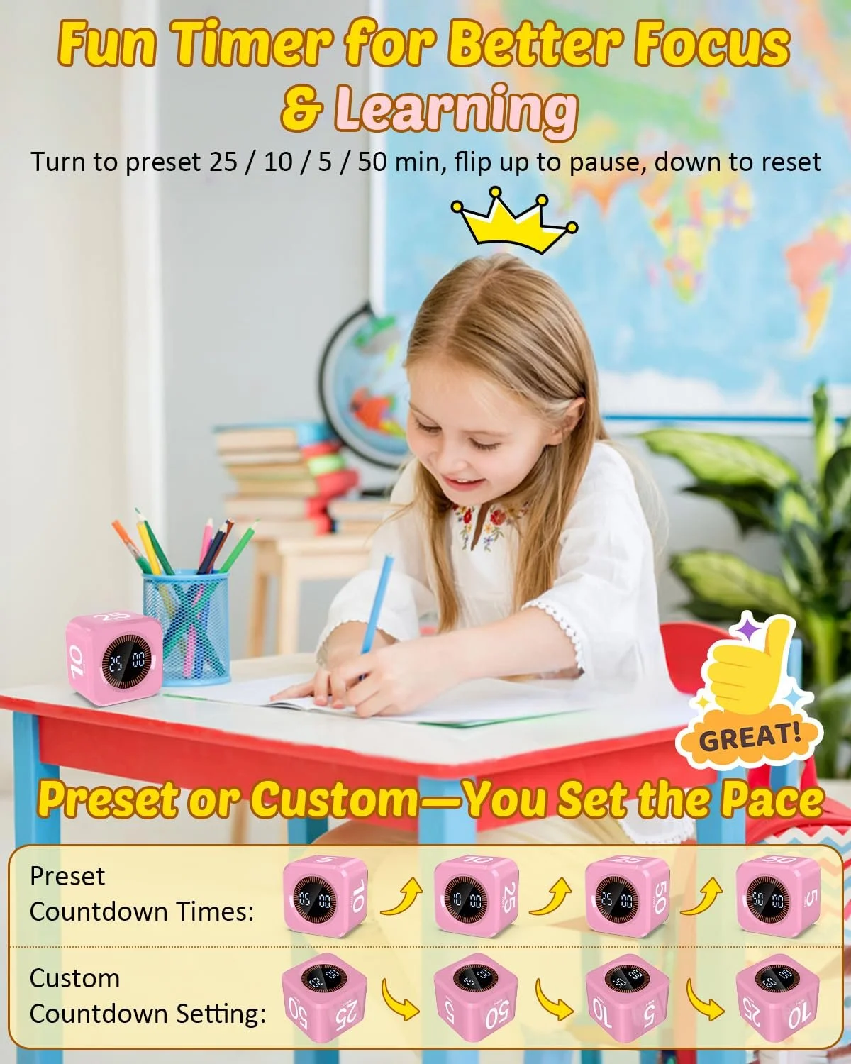 Таймер Digital Cube LED Display 5/10/30/60 Minutes Розовый, фото №2 Таймер Digital Cube LED Display 5/10/30/60 Minutes Розовый, фото №2