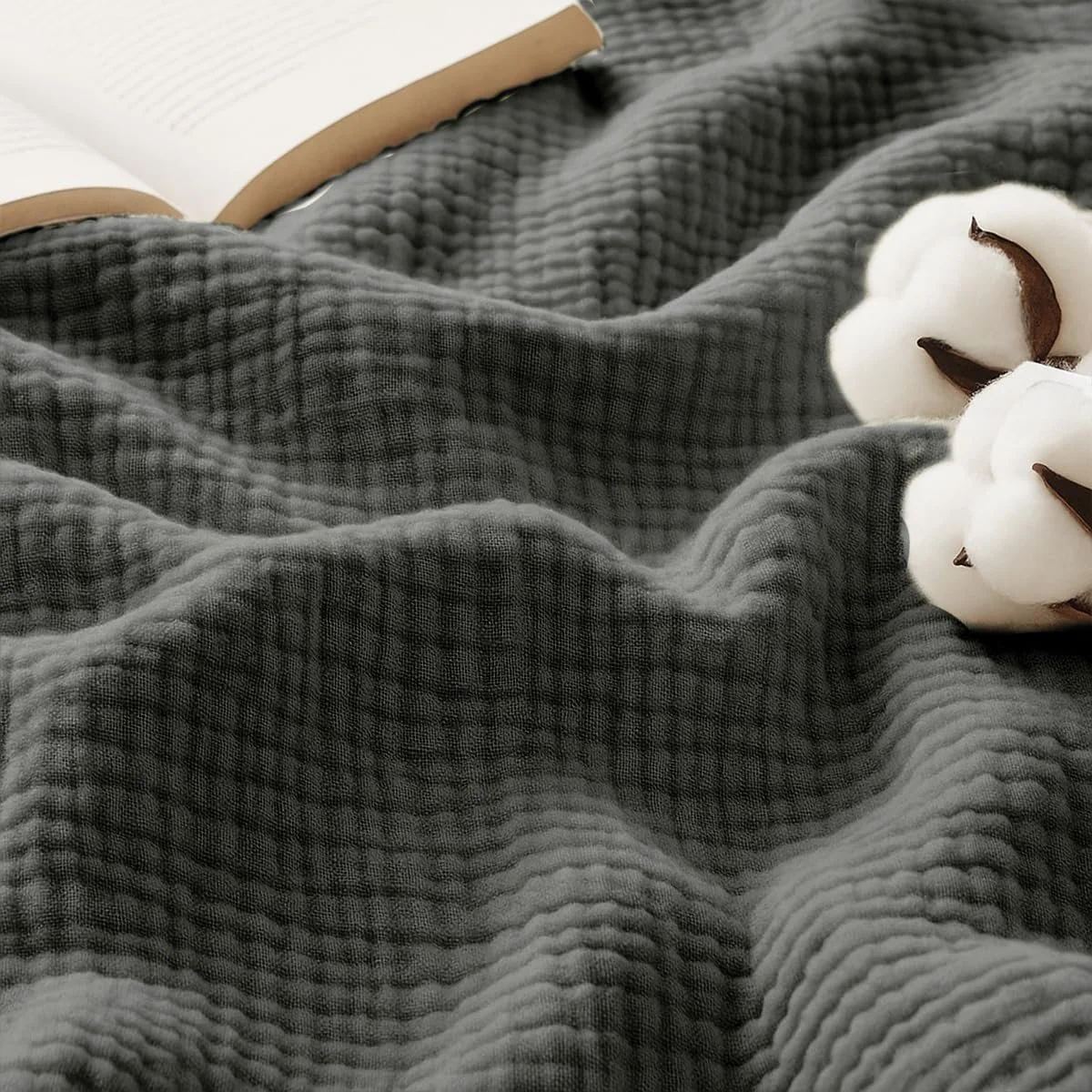 Муслиновое одеяло Lanqinglv, 220 x 240 см, хлопковое одеяло, 4-слойное муслиновое летнее одеяло, серое покрывало, хлопок, фото №1