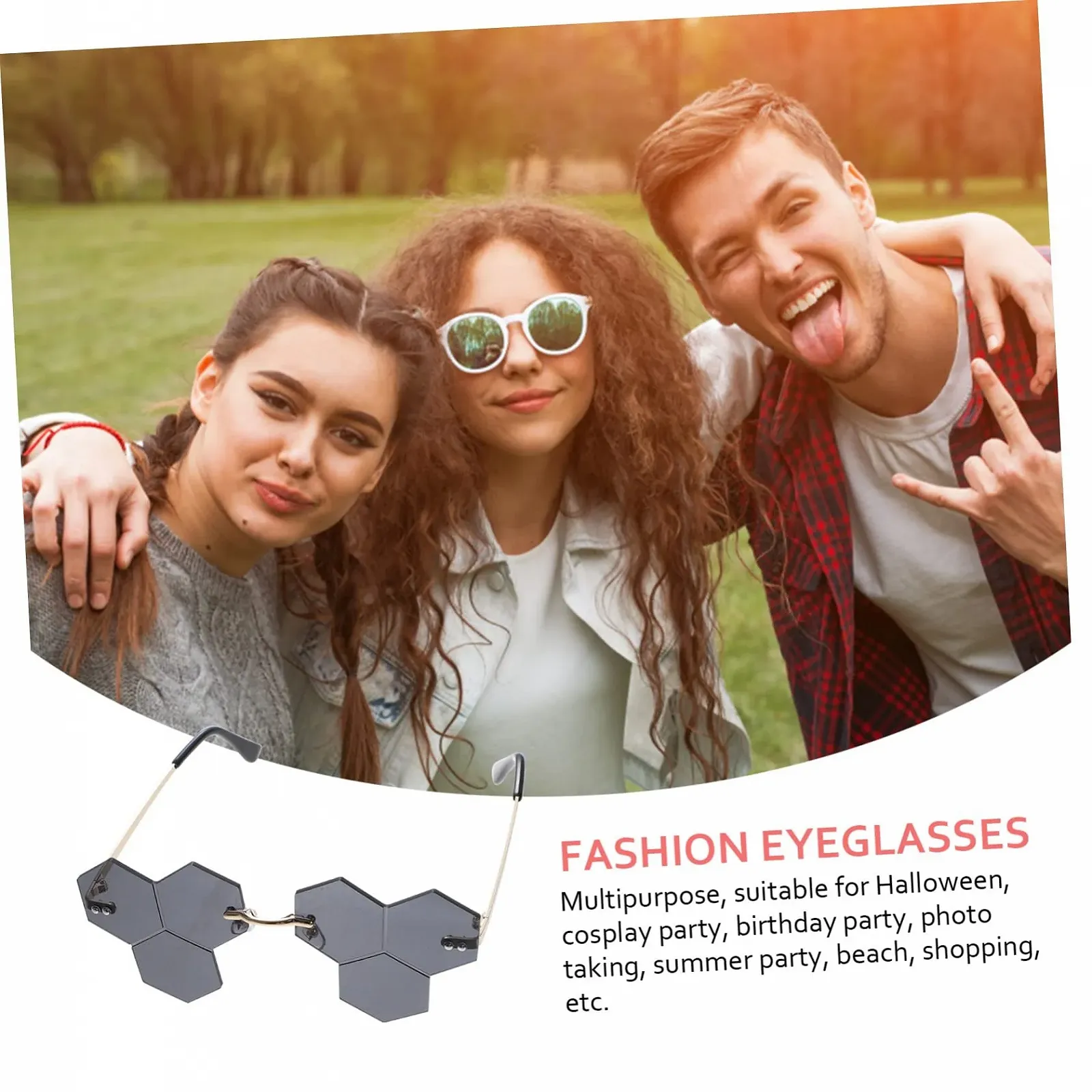 Сонцезахисні окуляри прямокутні Unisex PACKOVE 3 пари без оправи для вечірок та косплею, фото №2