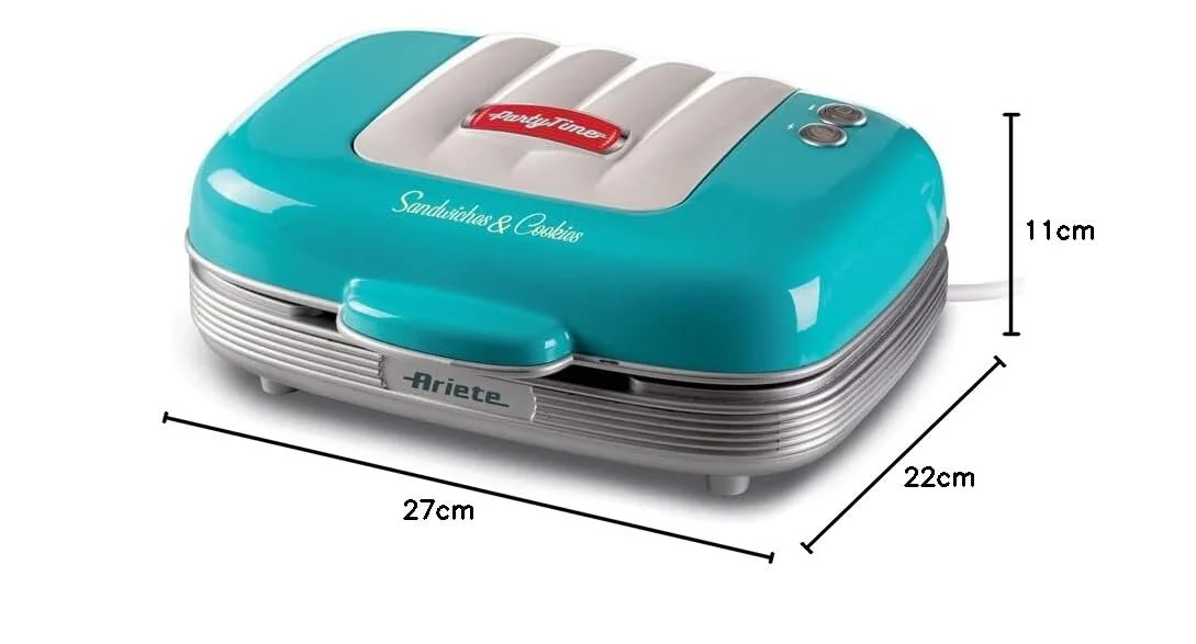 Сэндвичница Ariete Party Time 1972 для сэндвичей и печенья, 700 Вт, 3 антипригарных сменных пластины, светло-голубой., фото №7